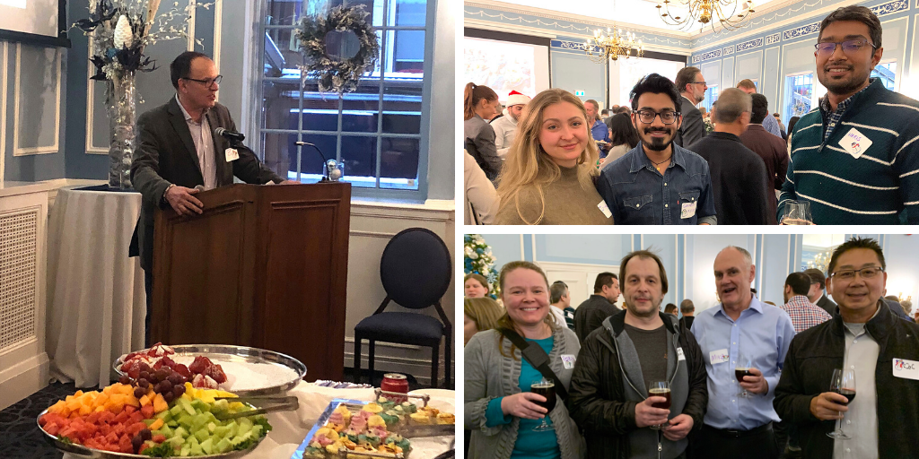 Collage of pics including CIO Bo Wandschneider and ITS staff at ITS holiday party 2019