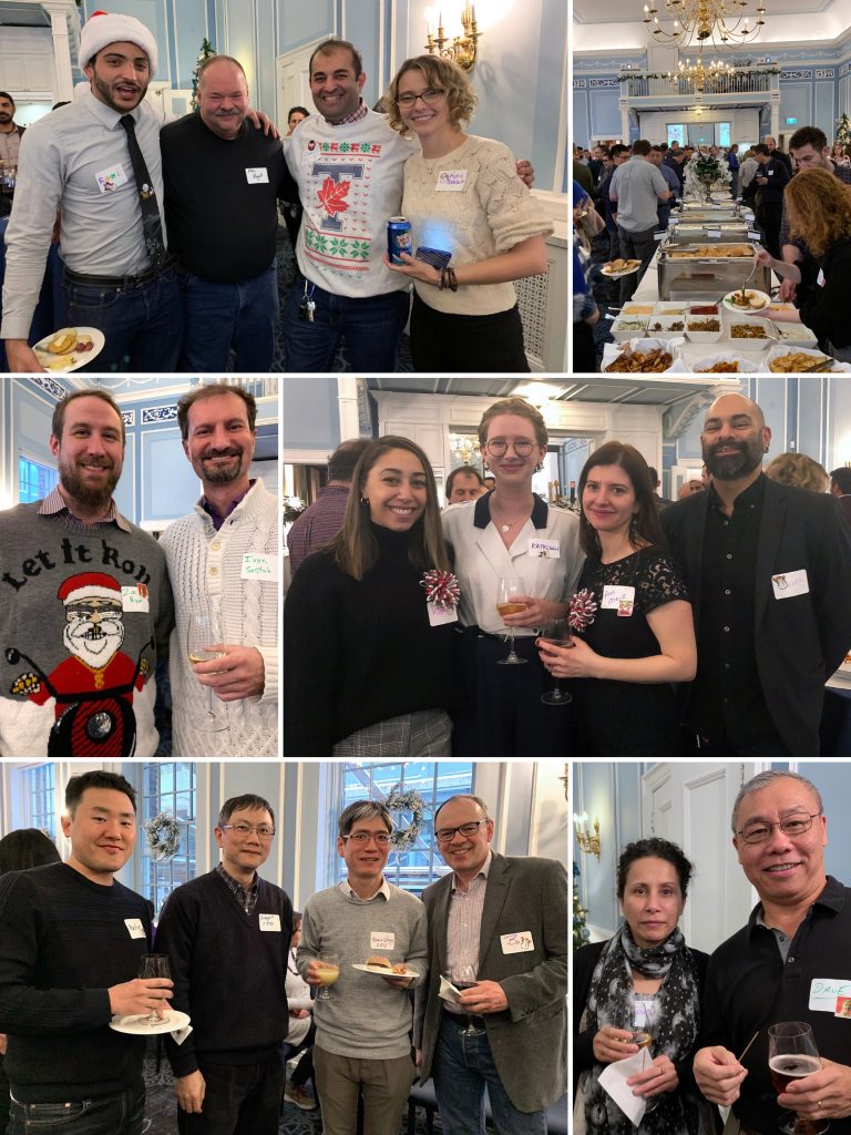 Collage of pics including ITS staff at ITS holiday party 2019