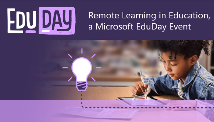 EDUDAY logo with words: Remote learning in education, a Microsoft EduDay Event