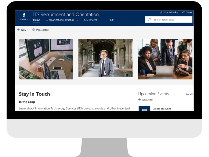 Screenshot of ITS Recruitment and Orientation SharePoint website on a laptop screen