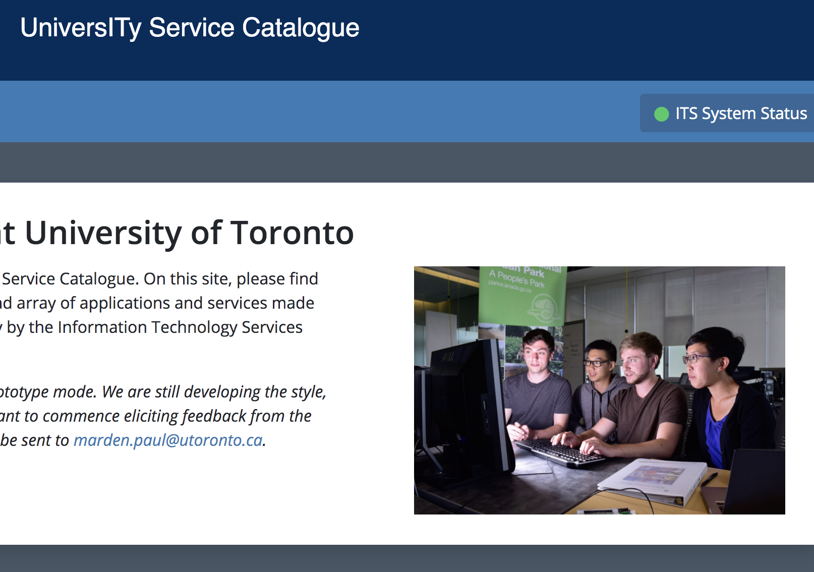 Screen shot of University Service Catalogue