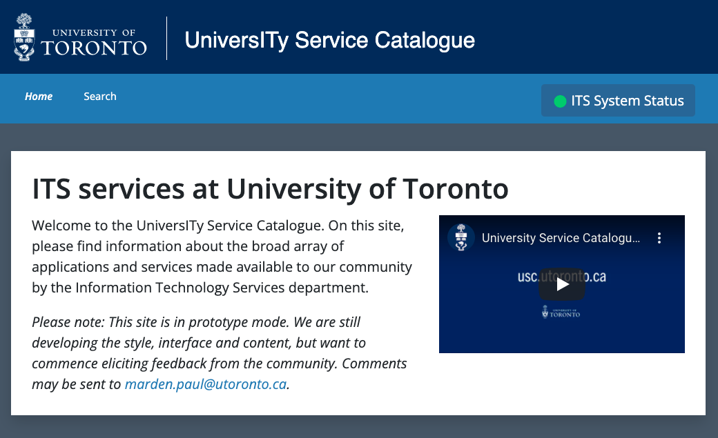 UniversITy Service Catalogue website
