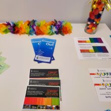 Resources from the U of T Sexual & Gender Diversity Office available to staff members at the in-office Pride coffee break celebration.