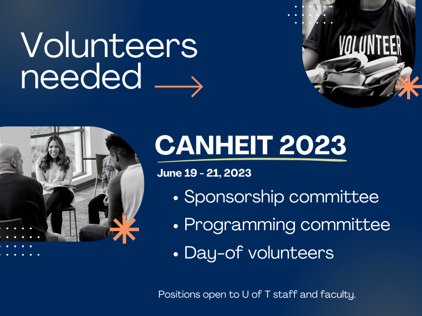 Volunteers needed for CANHEIT 2023. June 19 to 21.